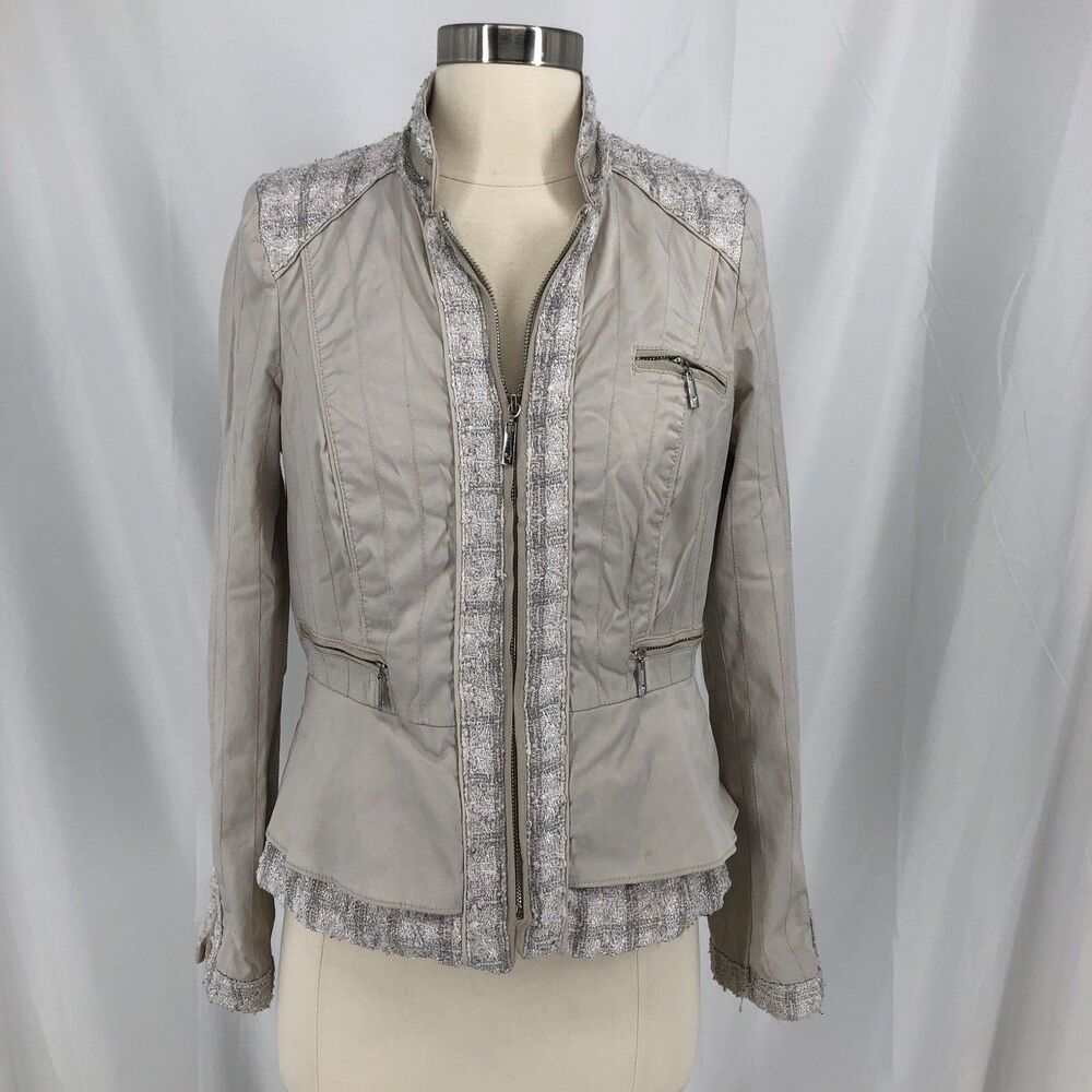 White House Black Market Beige Peplum Tweeted Jacket Size 6